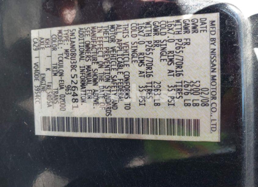 Photo 9 of 2008 Nissan Xterra X (VIN 5N1AN08U38C526481)