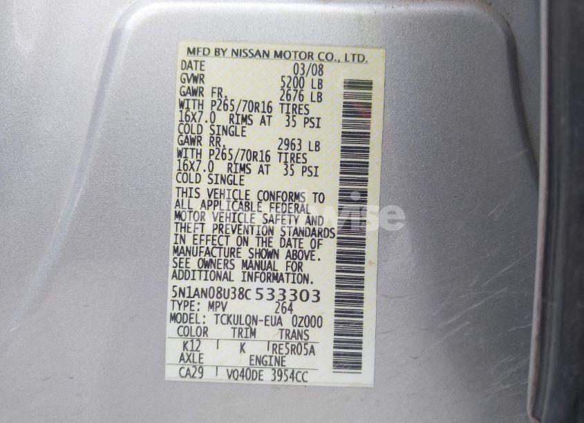 Photo 9 of 2008 Nissan Xterra X (VIN 5N1AN08U38C533303)