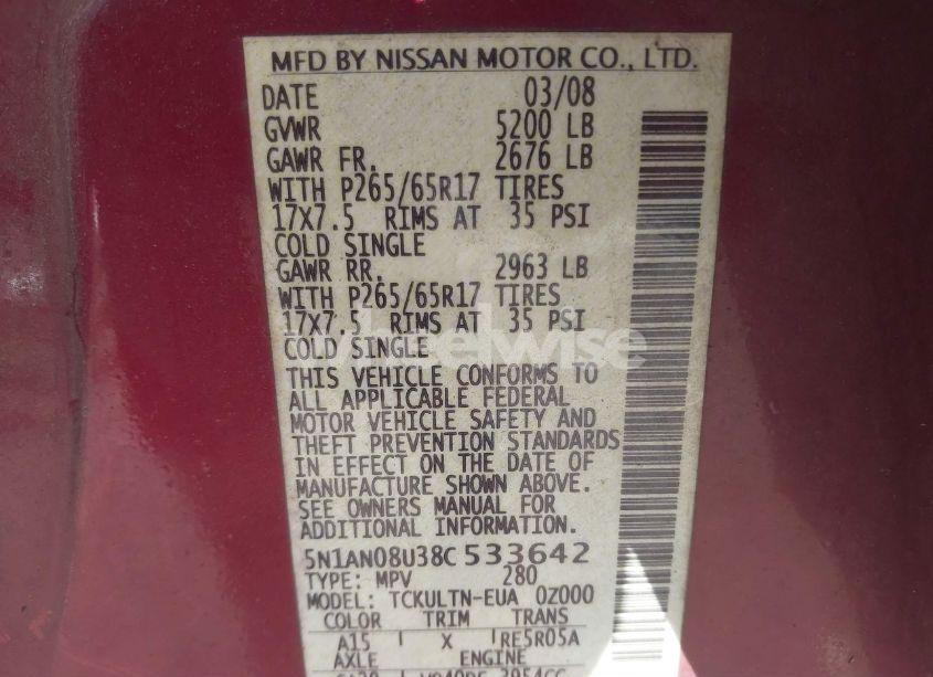 Photo 9 of 2008 Nissan Xterra SE (VIN 5N1AN08U38C533642)