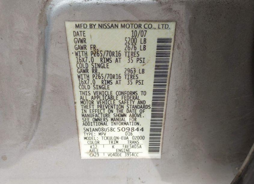 Photo 9 of 2008 Nissan Xterra X (VIN 5N1AN08U58C509844)