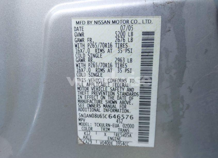 Photo 9 of 2005 Nissan Xterra S (VIN 5N1AN08U65C646576)