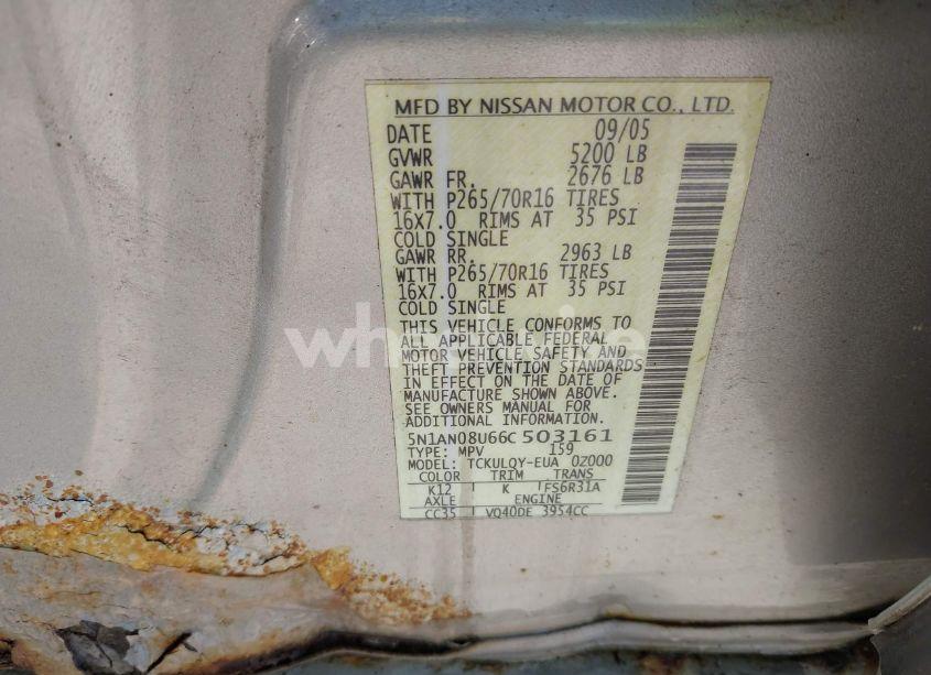 Photo 9 of 2006 Nissan Xterra OFF ROAD/S/SE (VIN 5N1AN08U66C503161)