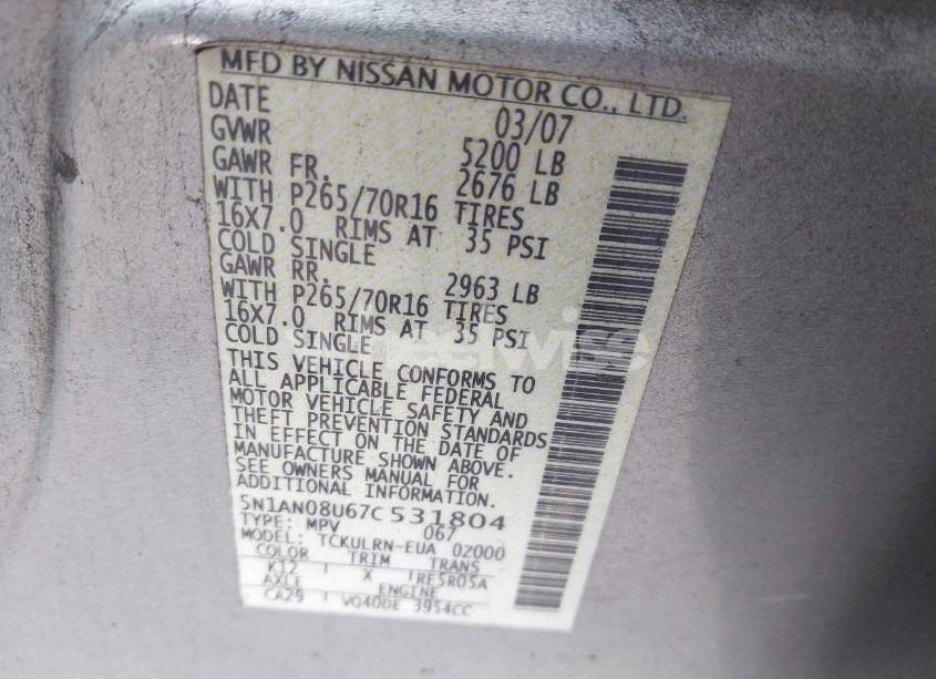 Photo 9 of 2007 Nissan Xterra S (VIN 5N1AN08U67C531804)