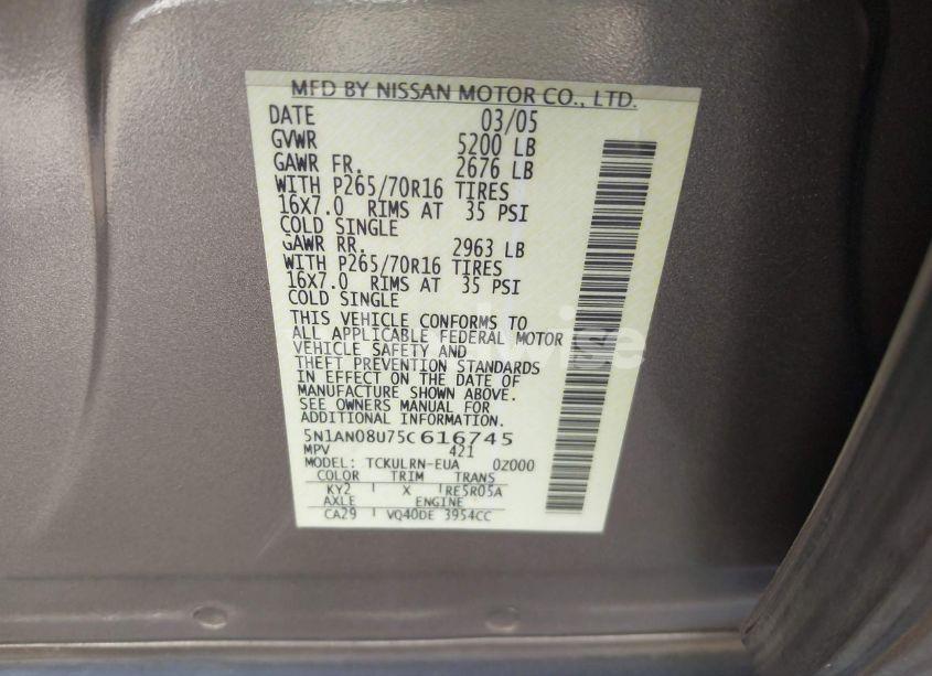 Photo 9 of 2005 Nissan Xterra S (VIN 5N1AN08U75C616745)