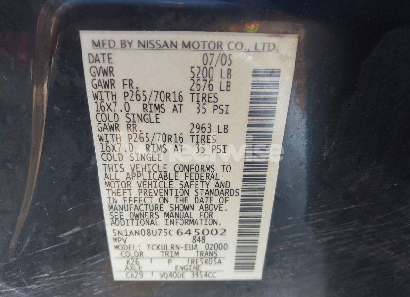 Photo 9 of 2005 Nissan Xterra S (VIN 5N1AN08U75C645002)