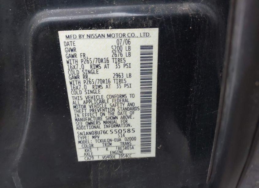 Photo 9 of 2006 Nissan Xterra X (VIN 5N1AN08U76C550585)