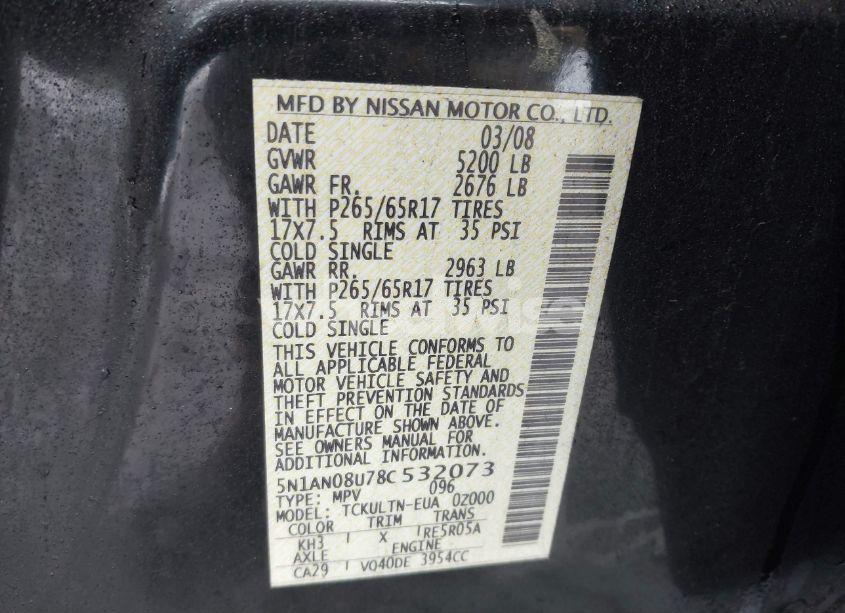 Photo 9 of 2008 Nissan Xterra SE (VIN 5N1AN08U78C532073)