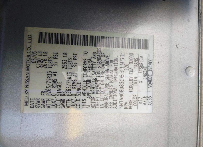 Photo 9 of 2005 Nissan Xterra S (VIN 5N1AN08U85C631951)