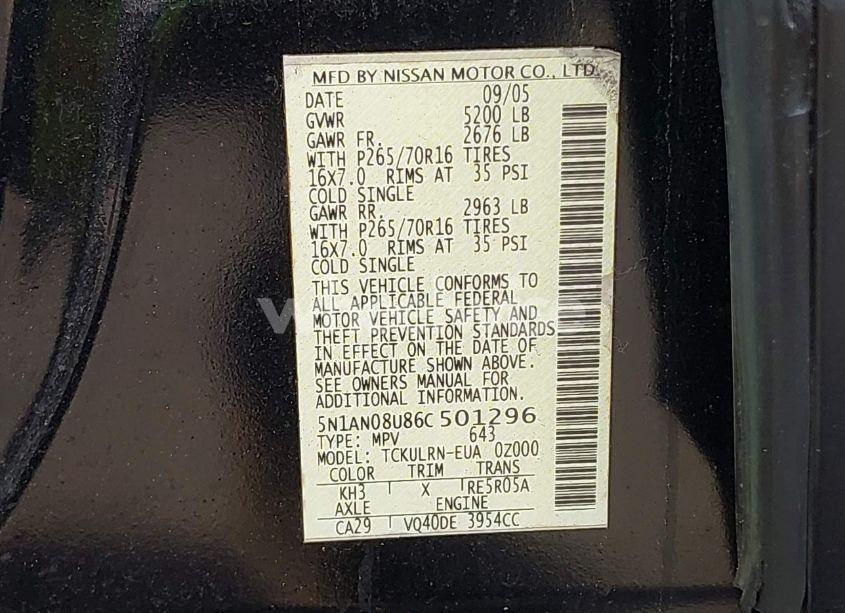 Photo 9 of 2006 Nissan Xterra S (VIN 5N1AN08U86C501296)