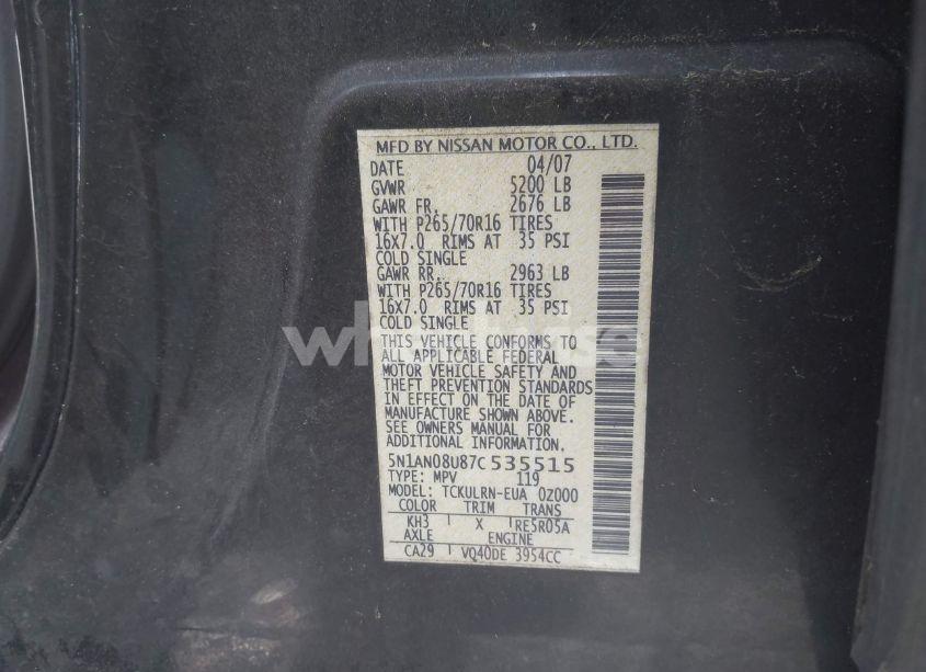 Photo 9 of 2007 Nissan Xterra S (VIN 5N1AN08U87C535515)