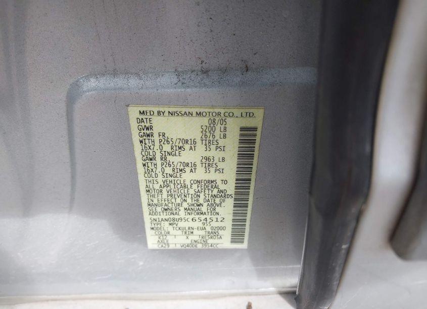 Photo 9 of 2005 Nissan Xterra S (VIN 5N1AN08U95C654512)