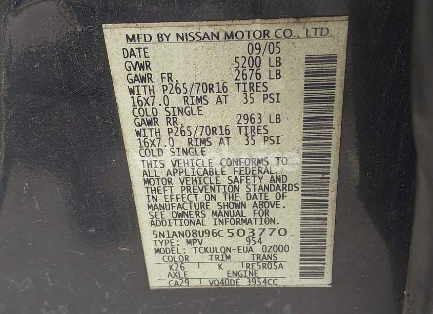 Photo 9 of 2006 Nissan Xterra X (VIN 5N1AN08U96C503770)