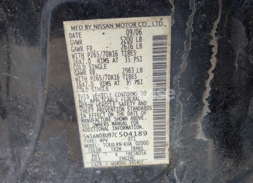 Photo 9 of 2007 Nissan Xterra S (VIN 5N1AN08U97C504189)