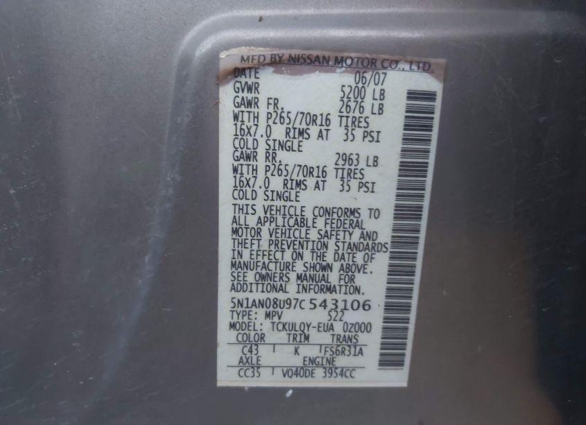 Photo 9 of 2007 Nissan Xterra X (VIN 5N1AN08U97C543106)