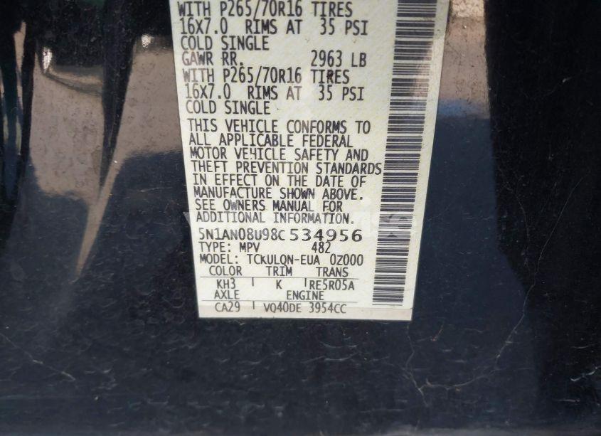 Photo 9 of 2008 Nissan Xterra X (VIN 5N1AN08U98C534956)