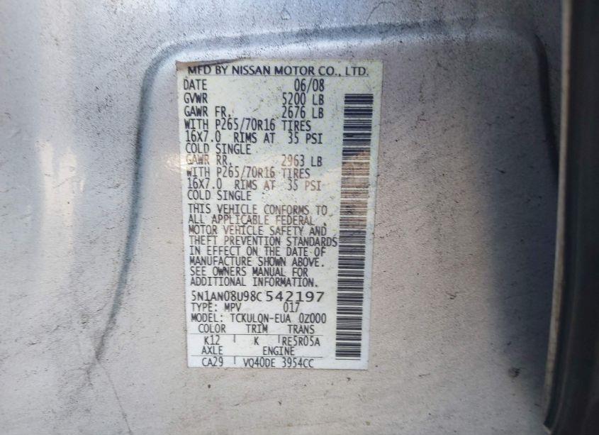 Photo 9 of 2008 Nissan Xterra X (VIN 5N1AN08U98C542197)