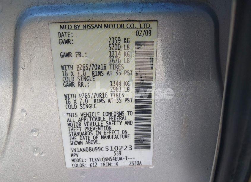 Photo 9 of 2009 Nissan Xterra X (VIN 5N1AN08U99C510223)