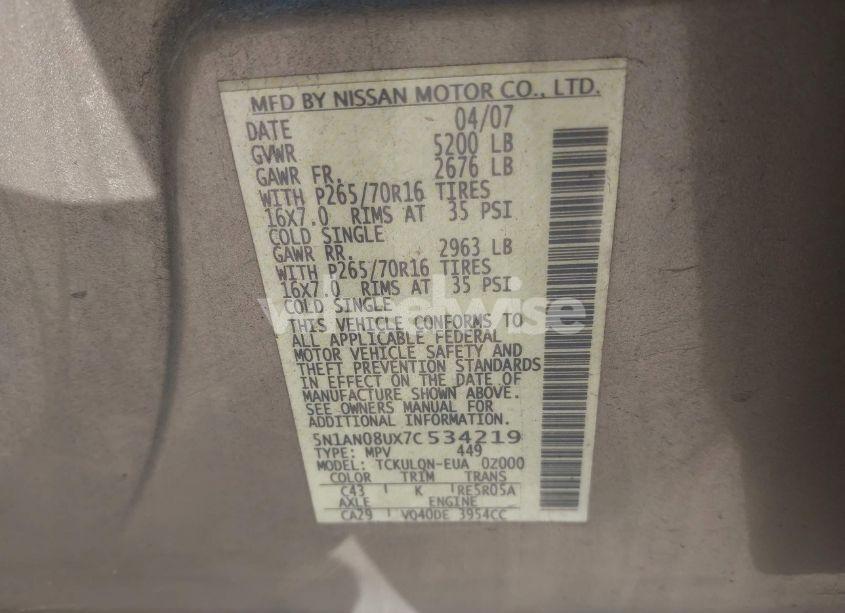 Photo 9 of 2007 Nissan Xterra X (VIN 5N1AN08UX7C534219)