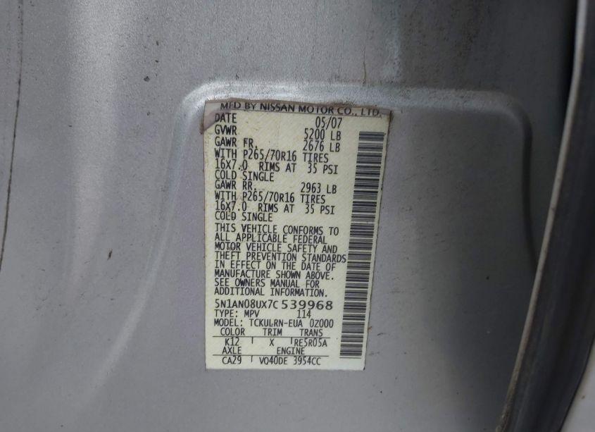 Photo 9 of 2007 Nissan Xterra S (VIN 5N1AN08UX7C539968)