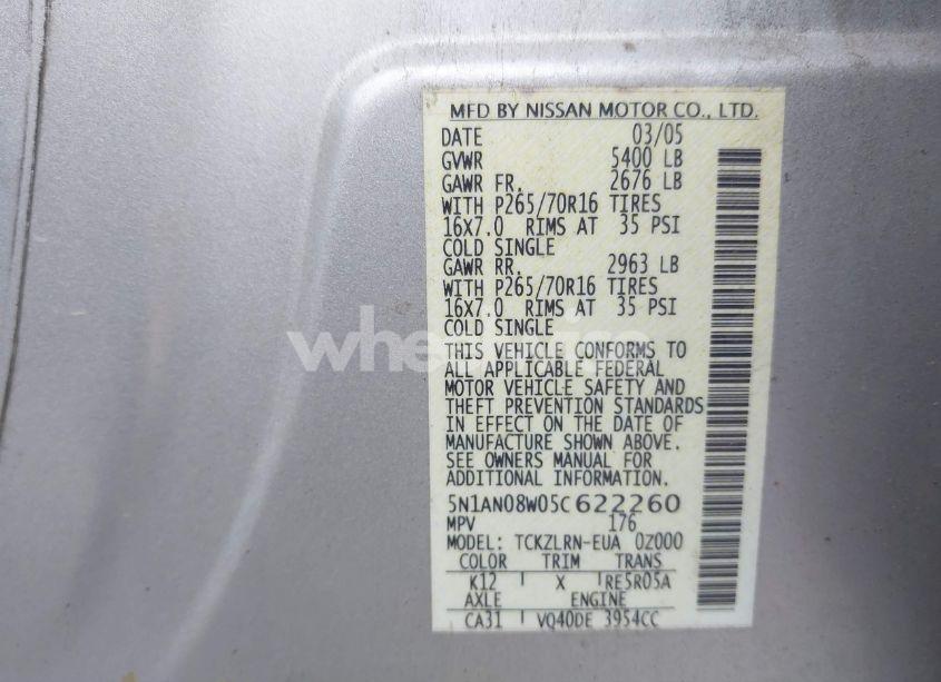 Photo 9 of 2005 Nissan Xterra S (VIN 5N1AN08W05C622260)