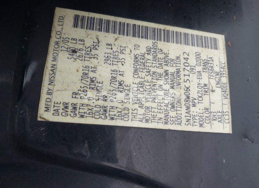 Photo 9 of 2006 Nissan Xterra X (VIN 5N1AN08W06C517042)