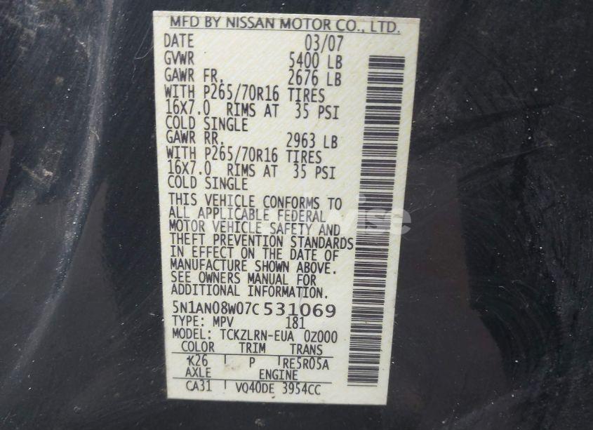 Photo 9 of 2007 Nissan Xterra S (VIN 5N1AN08W07C531069)