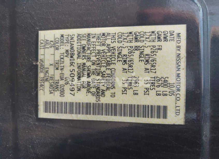 Photo 9 of 2006 Nissan Xterra SE (VIN 5N1AN08W16C509497)