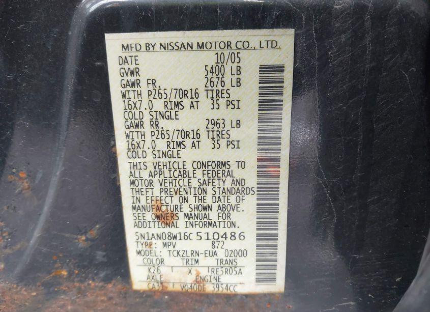 Photo 9 of 2006 Nissan Xterra S (VIN 5N1AN08W16C510486)