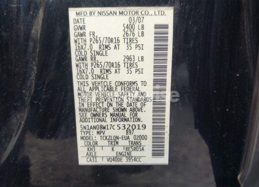 Photo 9 of 2007 Nissan Xterra X (VIN 5N1AN08W17C532019)