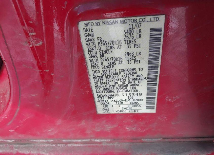 Photo 9 of 2008 Nissan Xterra X (VIN 5N1AN08W18C515349)