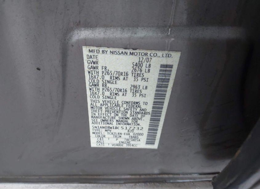 Photo 9 of 2008 Nissan Xterra S (VIN 5N1AN08W18C517232)