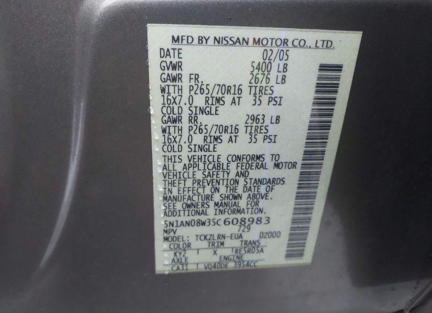 Photo 9 of 2005 Nissan Xterra S (VIN 5N1AN08W35C608983)