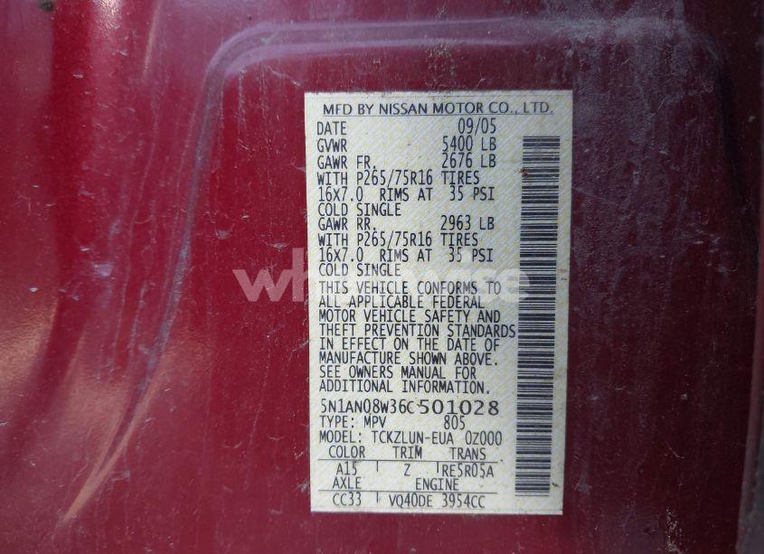 Photo 9 of 2006 Nissan Xterra OFF ROAD (VIN 5N1AN08W36C501028)