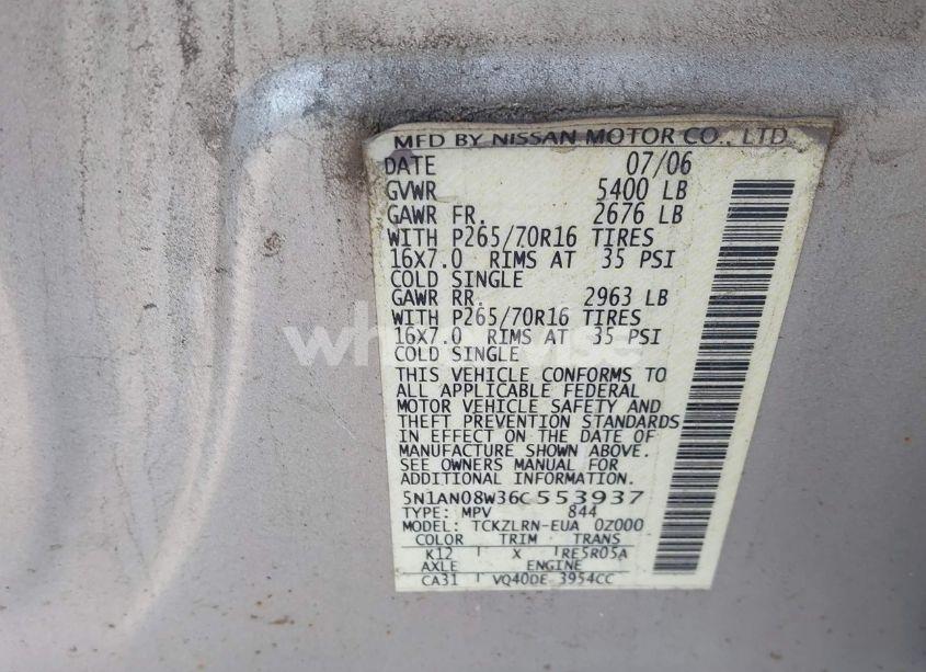 Photo 9 of 2006 Nissan Xterra S (VIN 5N1AN08W36C553937)