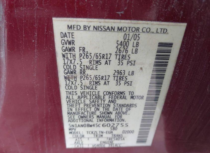 Photo 9 of 2005 Nissan Xterra SE (VIN 5N1AN08W45C602755)