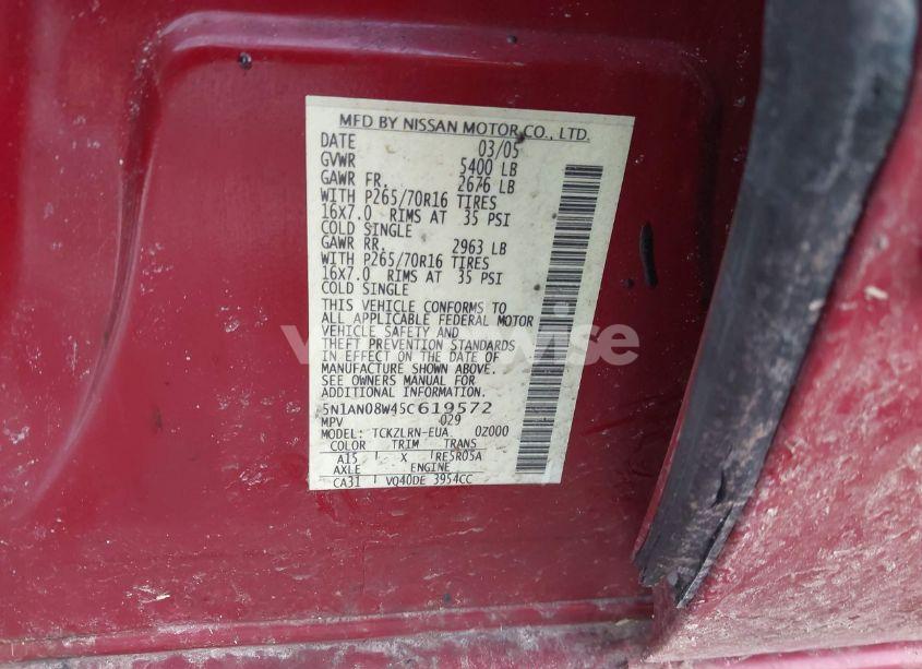 Photo 9 of 2005 Nissan Xterra S (VIN 5N1AN08W45C619572)