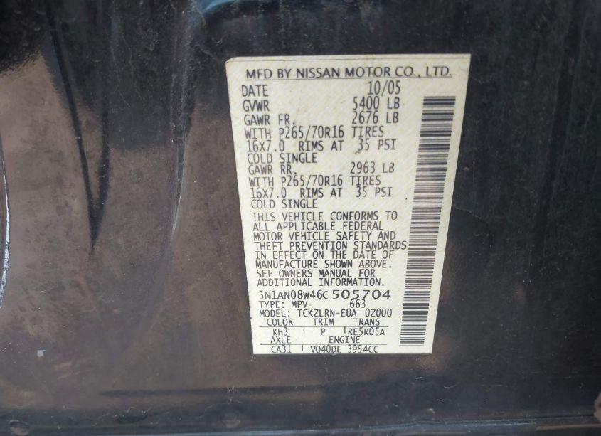 Photo 9 of 2006 Nissan Xterra S (VIN 5N1AN08W46C505704)