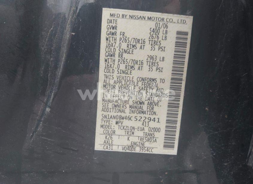 Photo 9 of 2006 Nissan Xterra X (VIN 5N1AN08W46C522941)