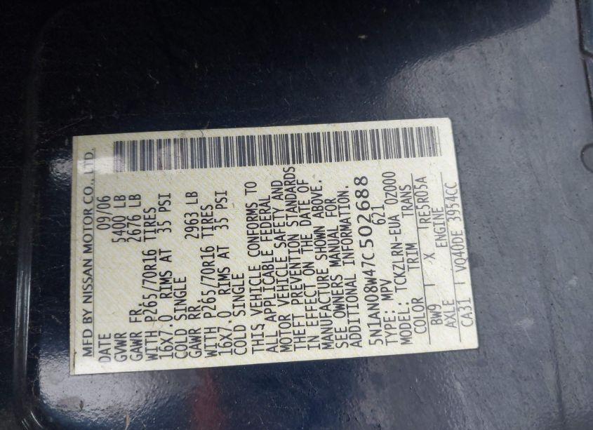 Photo 9 of 2007 Nissan Xterra S (VIN 5N1AN08W47C502688)