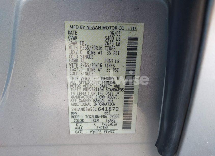 Photo 9 of 2005 Nissan Xterra S (VIN 5N1AN08W55C641872)