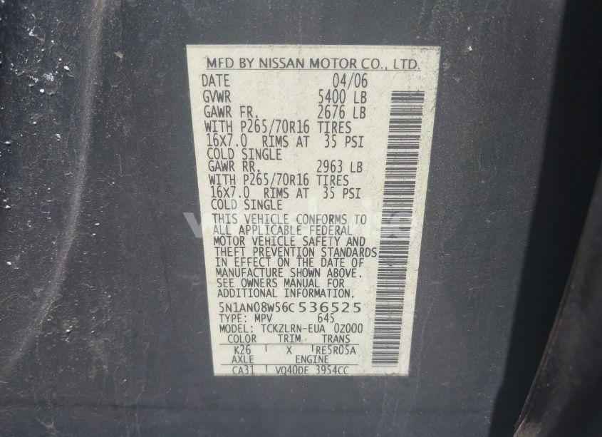 Photo 9 of 2006 Nissan Xterra S (VIN 5N1AN08W56C536525)