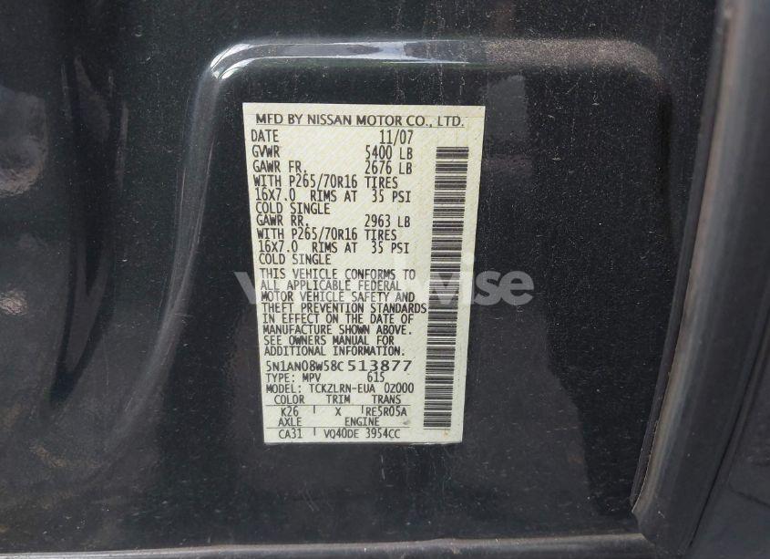 Photo 9 of 2008 Nissan Xterra S (VIN 5N1AN08W58C513877)