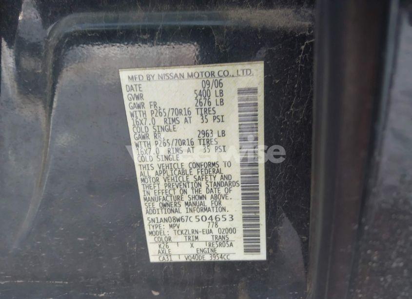 Photo 9 of 2007 Nissan Xterra S (VIN 5N1AN08W67C504653)