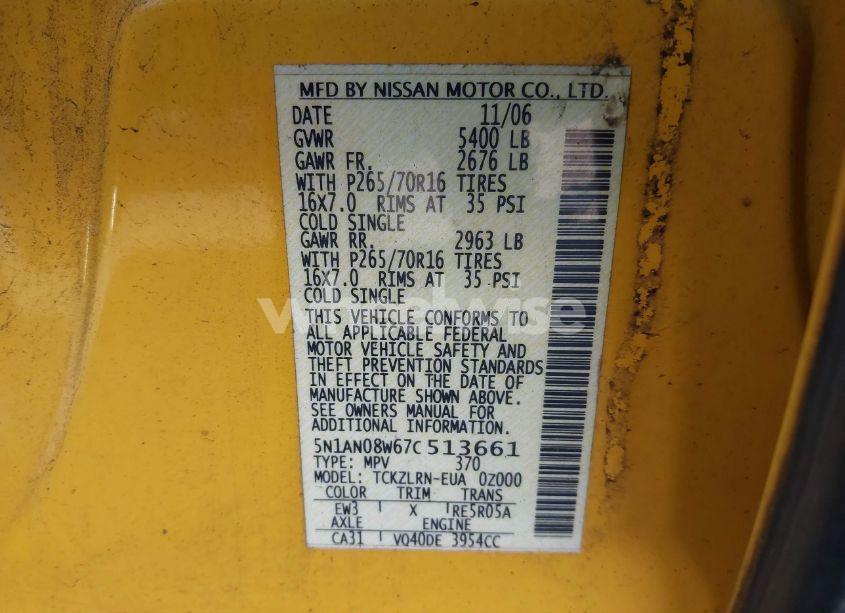 Photo 9 of 2007 Nissan Xterra S (VIN 5N1AN08W67C513661)