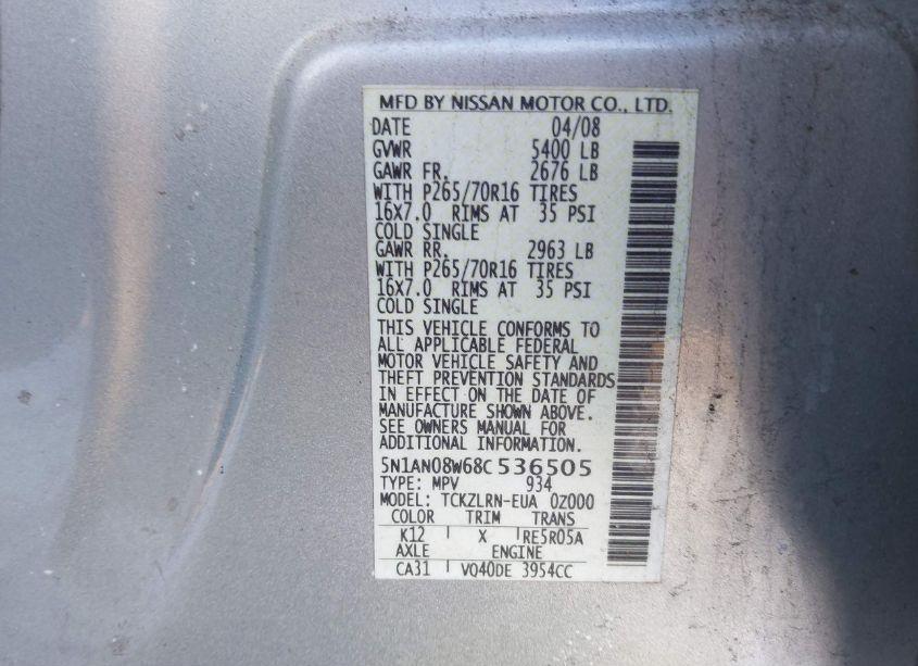 Photo 9 of 2008 Nissan Xterra S (VIN 5N1AN08W68C536505)