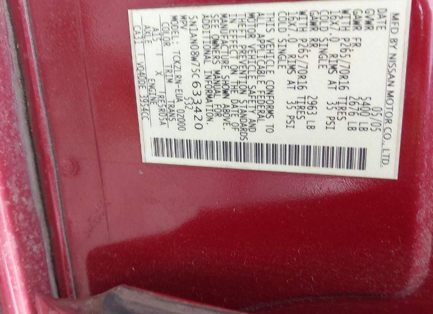 Photo 9 of 2005 Nissan Xterra S (VIN 5N1AN08W75C633420)