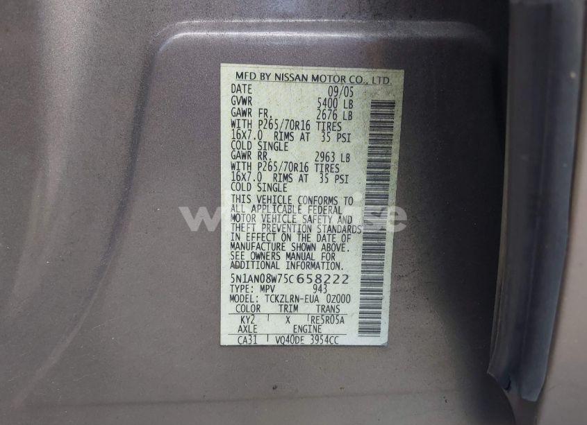 Photo 9 of 2005 Nissan Xterra S (VIN 5N1AN08W75C658222)