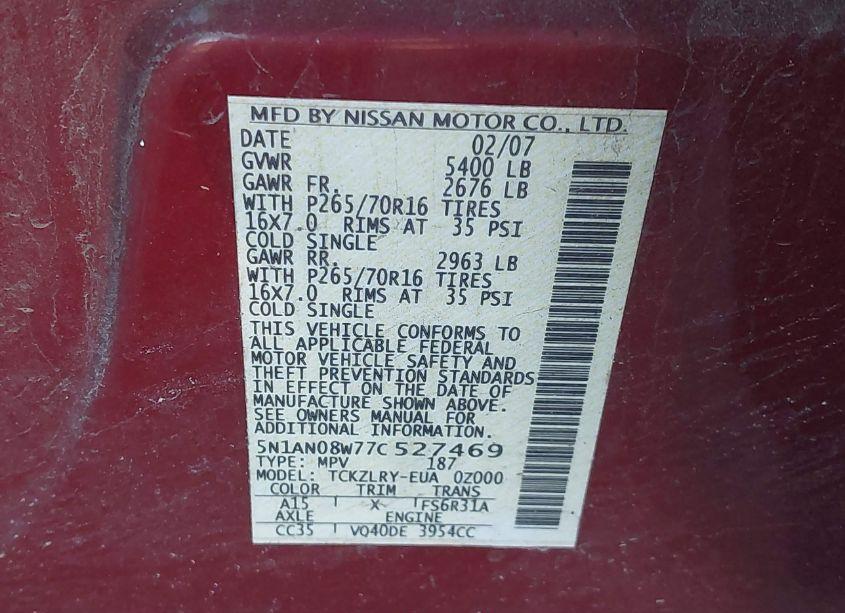 Photo 9 of 2007 Nissan Xterra S (VIN 5N1AN08W77C527469)