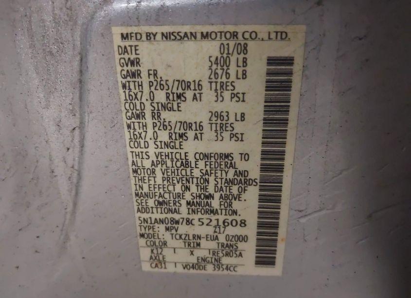 Photo 9 of 2008 Nissan Xterra S (VIN 5N1AN08W78C521608)