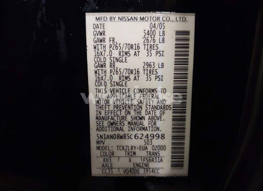 Photo 9 of 2005 Nissan Xterra S (VIN 5N1AN08W85C624998)